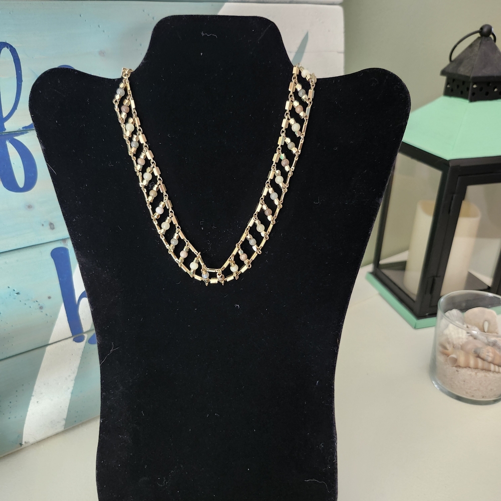 White House Black Market Gold and Cream Necklace